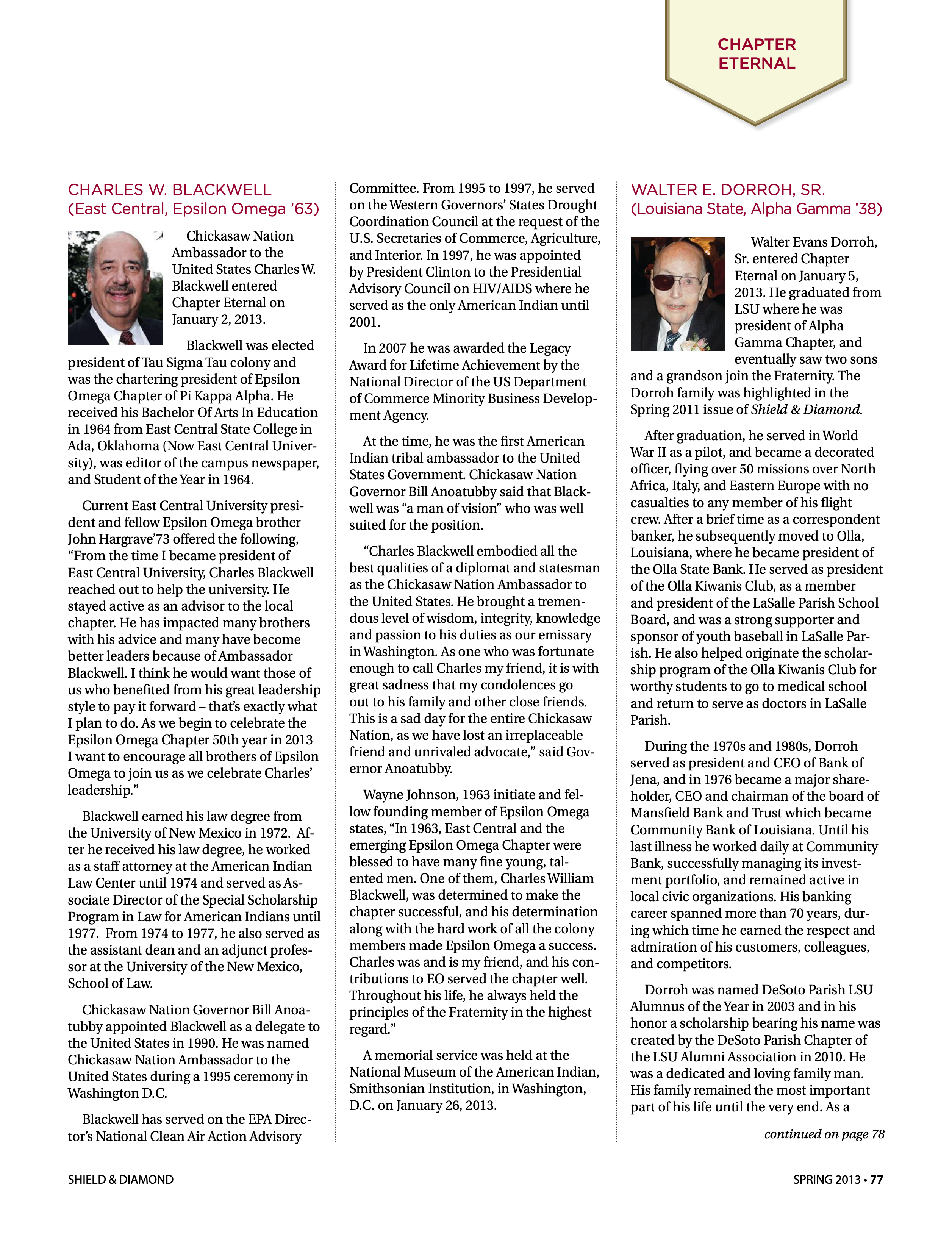 Chapter Eternal, Spring 2013